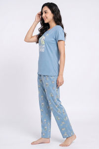 Zivame Farm Lore Knit Cotton Pyjama Set - Glaciar Lake — thumbnail 4